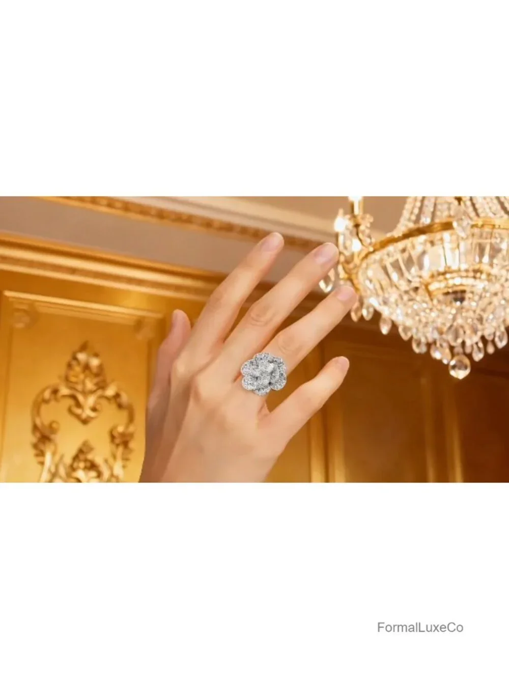 Silver Flower Ring for Women Adjustable 18K Gold Plated Open Wrap Statement